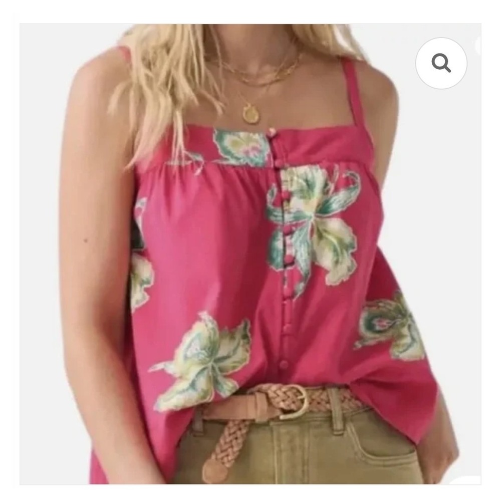 Faherty Marina Orchid Pink Seersucker Cotton Cami Top S Adjustable Straps NWT‎